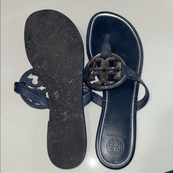 Tory Burch Navy Sandals with Logo Accent - Picture 3 of 3